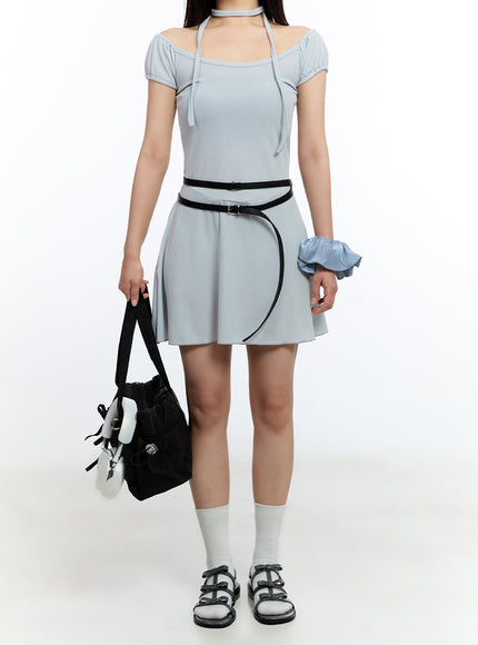 flare-mini-dress-with-scarf-set-iu503 / Gray