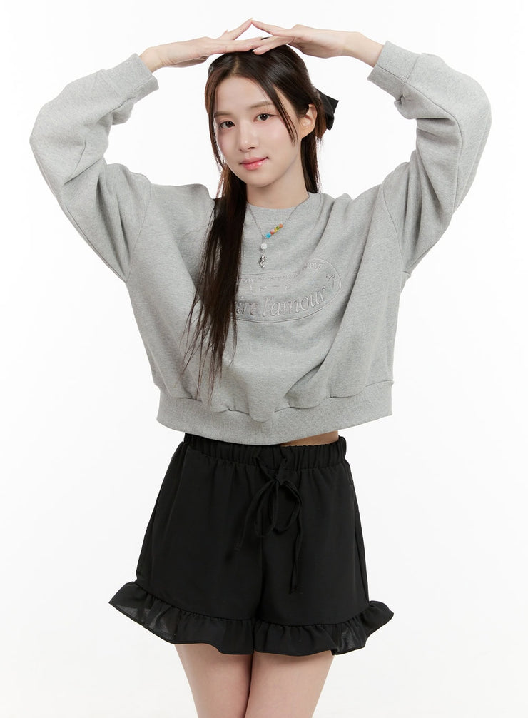 cotton-letter-embroidered-sweatshirt-og428 / Gray