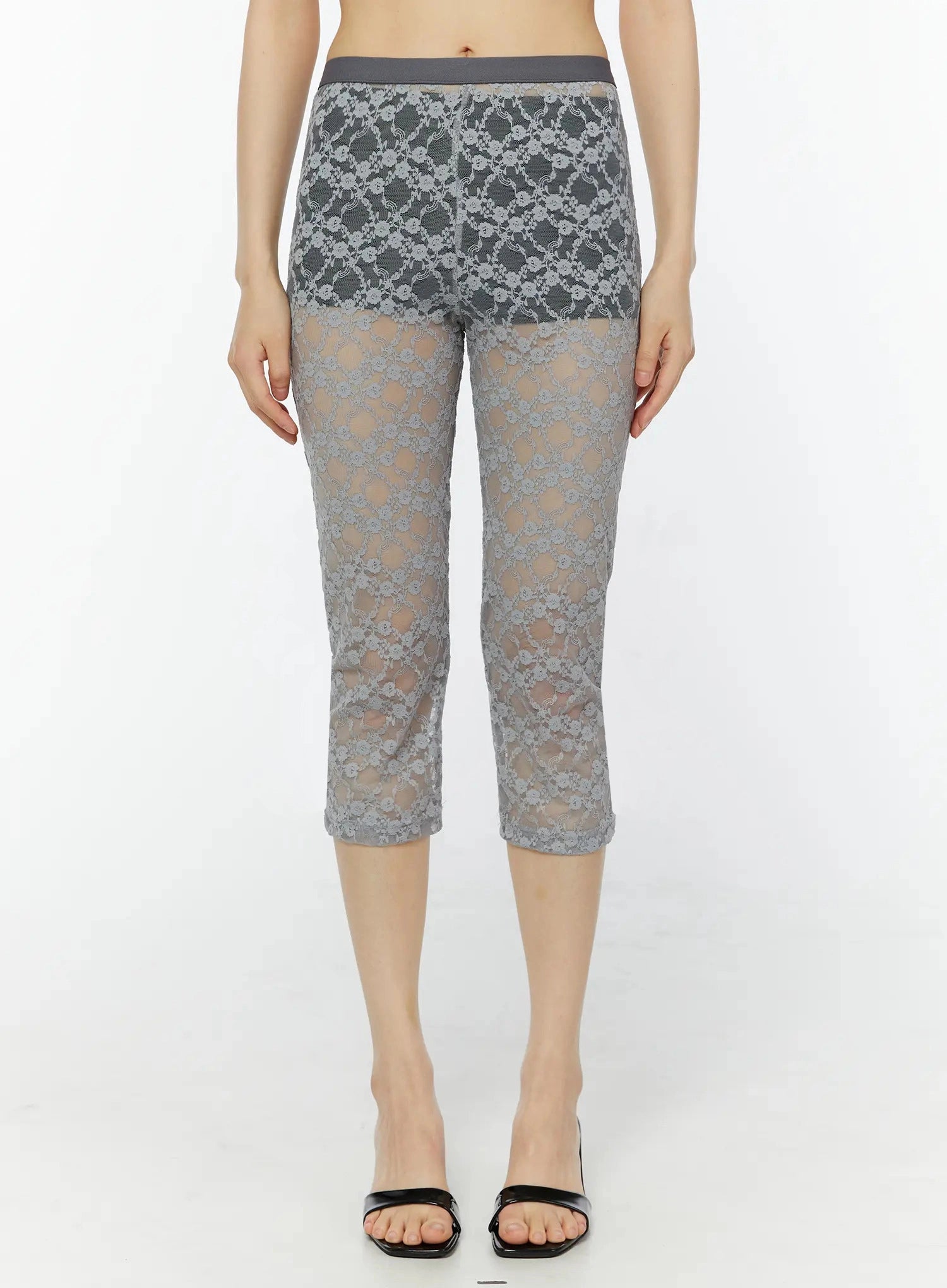 sheer-lace-capri-leggings-iu518 / Gray