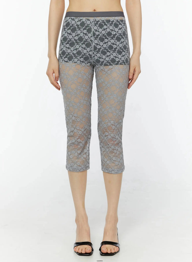sheer-lace-capri-leggings-iu518 / Gray