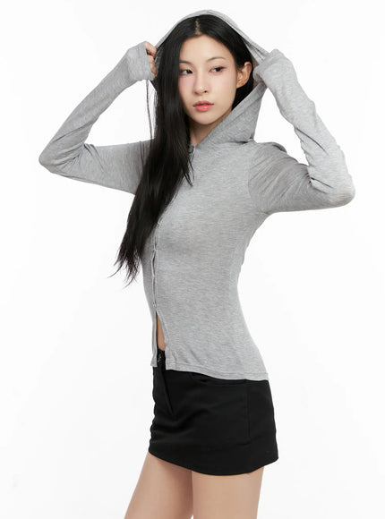 slim-fit-button-up-hoodie-cg526 / Gray