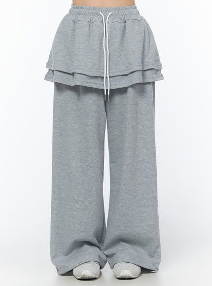layered-skirt-sweatpants-iu516 / Gray