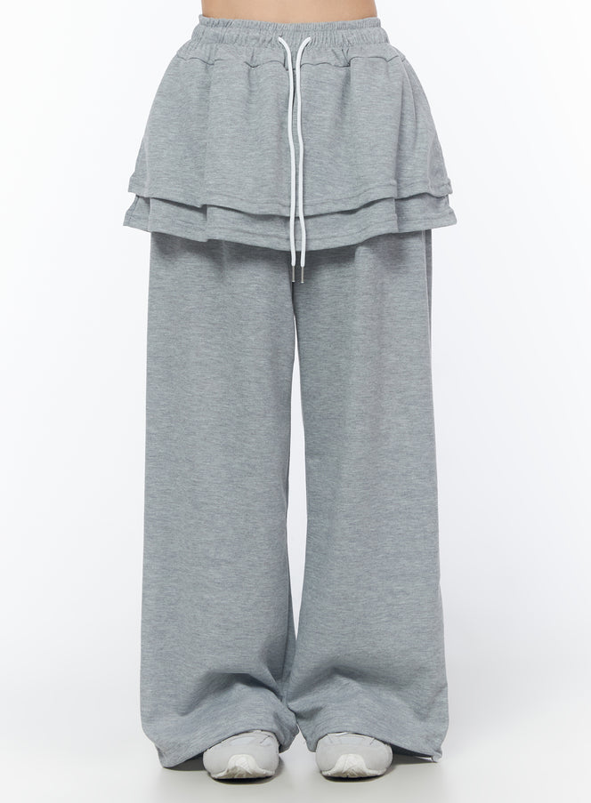 layered-skirt-sweatpants-iu516 / Gray