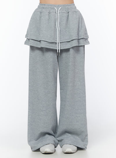 layered-skirt-sweatpants-iu516 / Gray