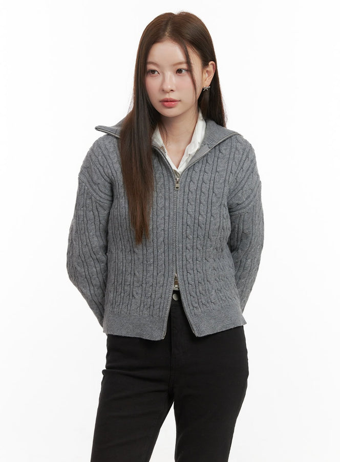 cable-knit-zip-up-cardigan-od418 / Gray