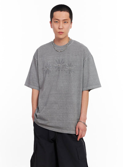men-s-studded-daisy-t-shirt-iu503 / Gray