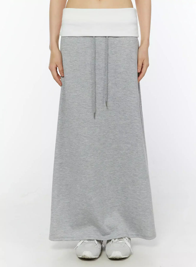 casual-foldover-maxi-skirt-iu509 / Gray