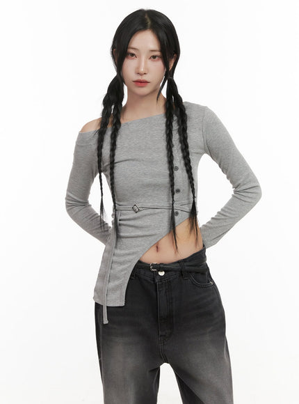 one-shoulder-unbalanced-crop-top-cd409 / Gray