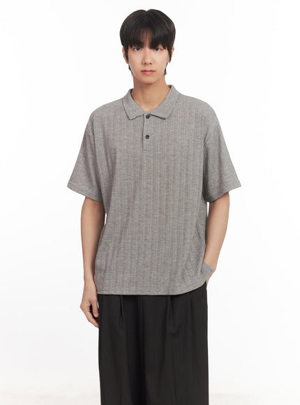 mens-loose-fit-collared-ribbed-t-shirt-ia510 / Gray