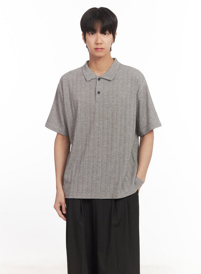 mens-loose-fit-collared-ribbed-t-shirt-ia510 / Gray