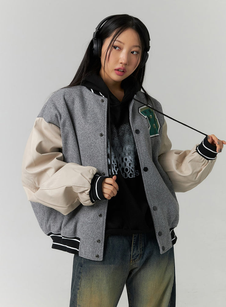 oversized-color-block-bomber-jacket-cn324 / Gray