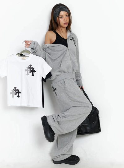 studded-cross-zip-hoodie-iy501 / Gray