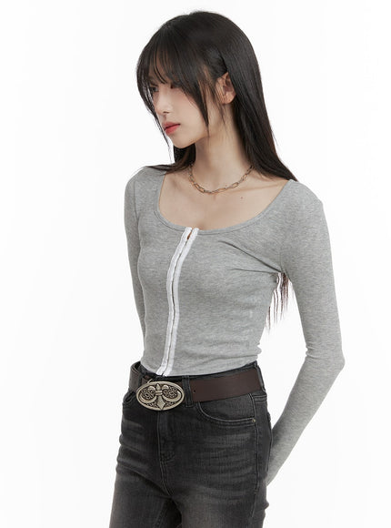 u-neck-hook-crop-top-ca403 / Gray