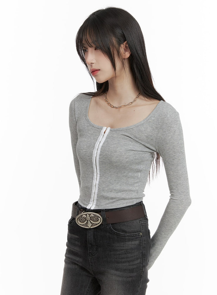 u-neck-hook-crop-top-ca403 / Gray