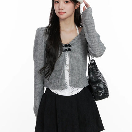 polka-dot-cami-and-ribbon-cardigan-set-cn527 / Gray