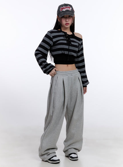 cozy-pintuck-wide-leg-sweatpants-cj509 / Gray