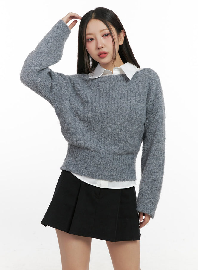 cozychic-polyester-crop-sweater-cn415 / Gray