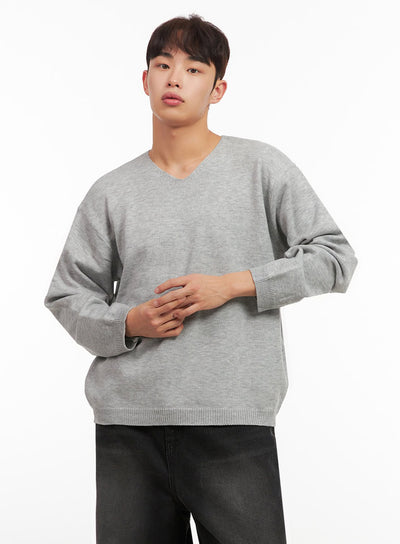 mens-essential-gray-v-neck-sweater-if517 / Gray