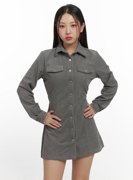 solid-buttoned-corduroy-mini-dress-cn415 / Gray