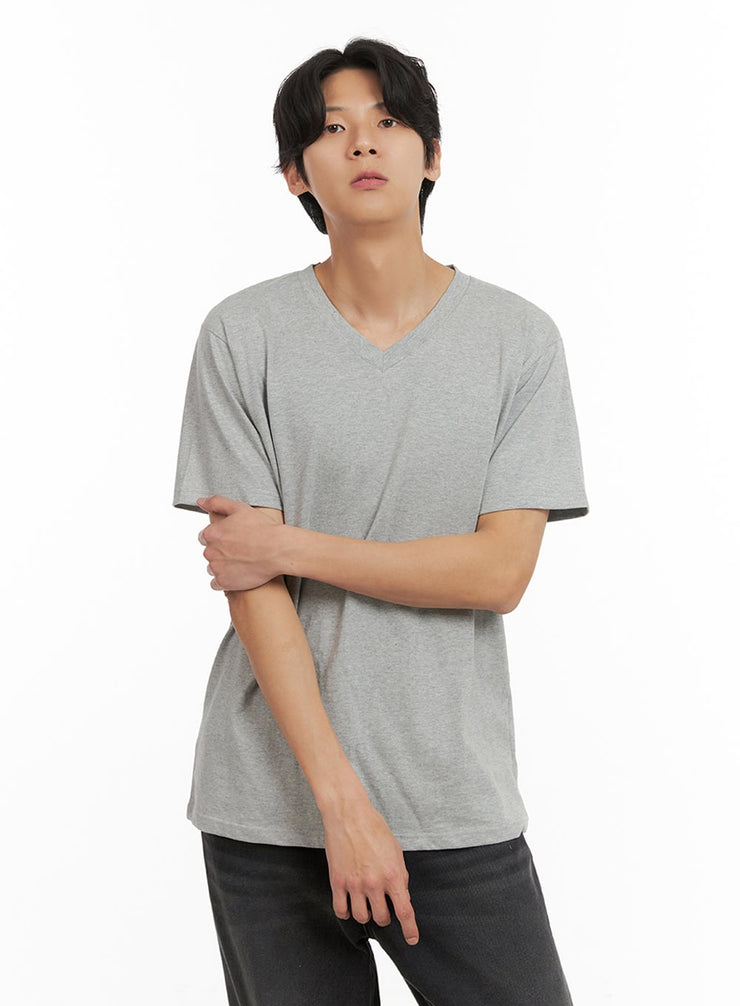 mens-basic-v-neck-t-shirt-gray-iy410 / Gray