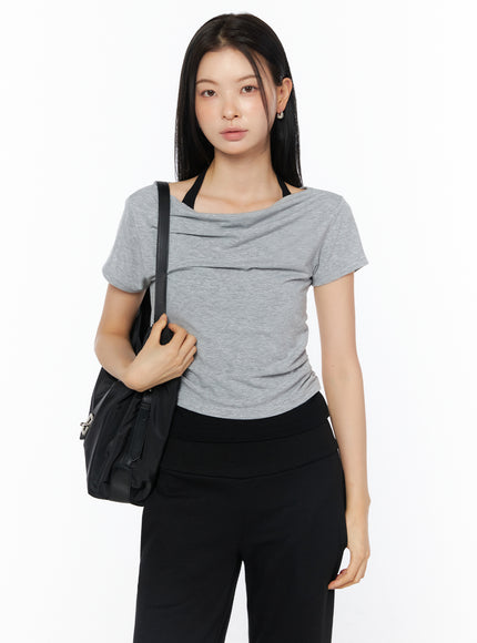 off-shoulder-halter-neck-tee-iu516 / Gray