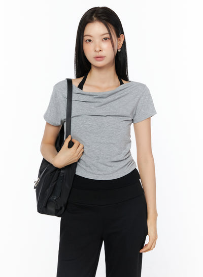 off-shoulder-halter-neck-tee-iu516 / Gray