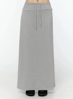 striped-drawstring-maxi-skirt-iu522 / Gray