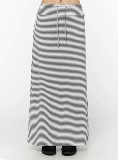 striped-drawstring-maxi-skirt-iu522 / Gray