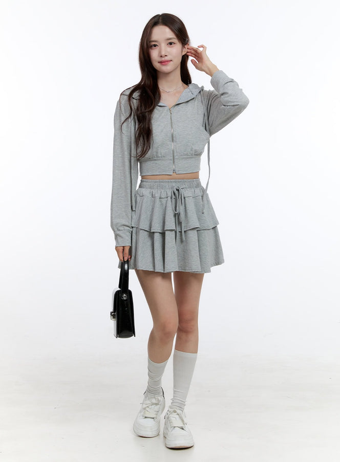 cozy-ruffle-banded-mini-skirt-oo407 / Gray