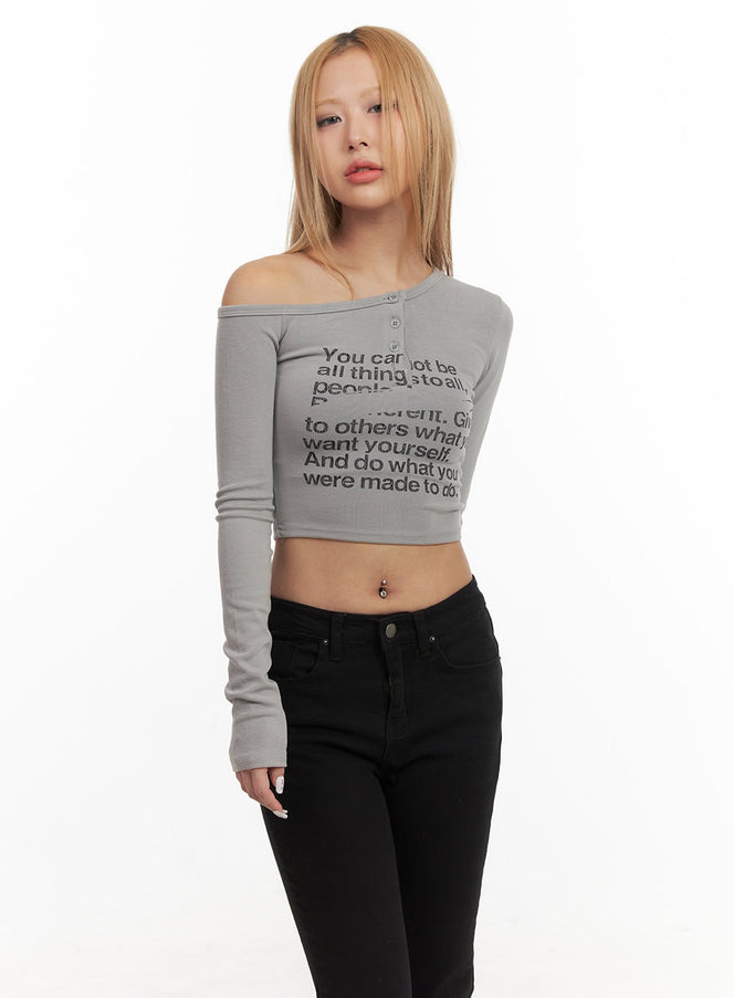 one-shoulder-graphic-crop-top-cj508 / Gray