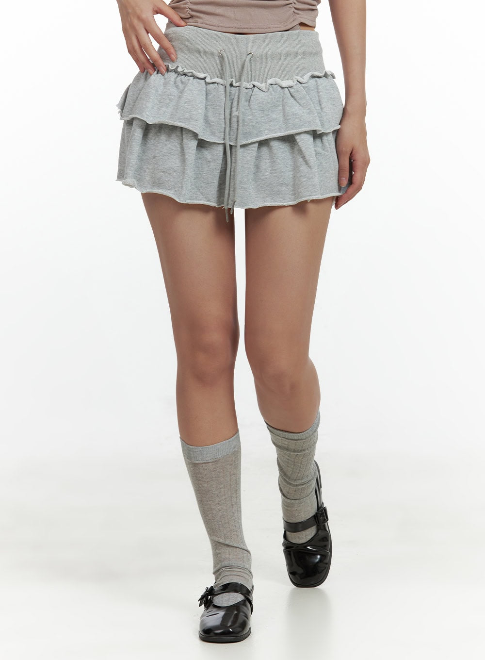 frill-string-mini-skirt-cu420 / Gray