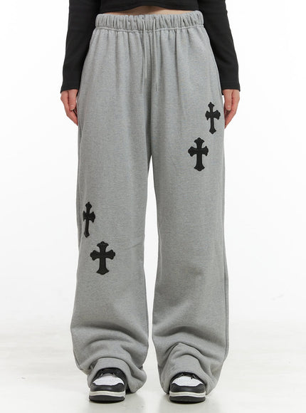 cozy-patchwork-graphic-sweatpants-cg419 / Gray