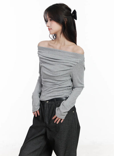 off-shoulder-long-sleeve-top-cm531 / Gray