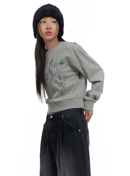 cotton-graphic-crop-sweatshirt-cs424 / Gray