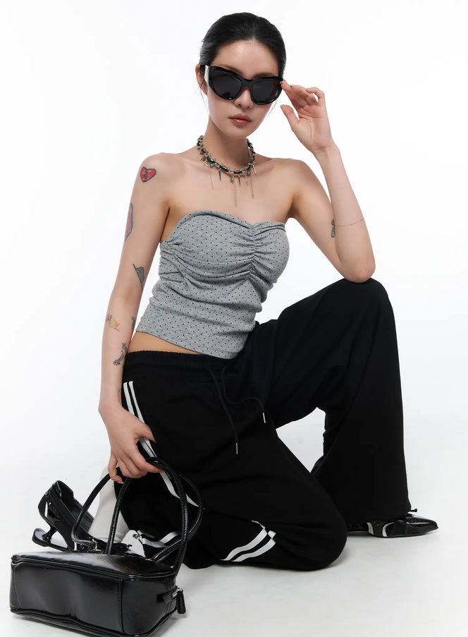 ruched-polka-dot-strapless-top-ca527 / Gray