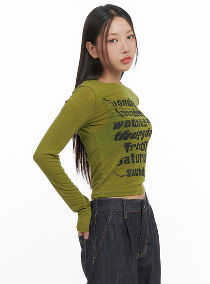 lettered-long-sleeve-crop-tee-co402 / Green