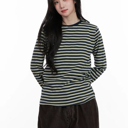 basic-striped-long-sleeve-top-cn526 / Green