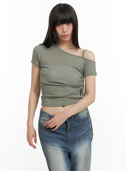 shirred-unbalanced-crop-top-cl422 / Green