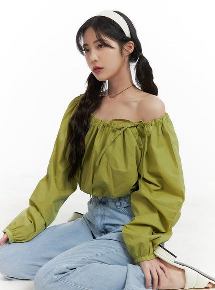 side-ribbon-off-shoulder-blouse-om425 / Green