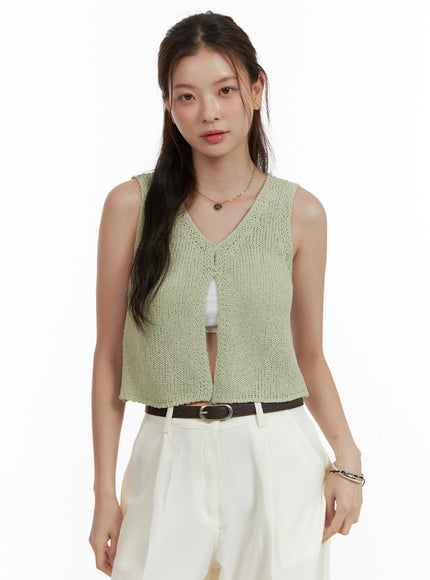 v-neck-knit-vest-ou411 / Green