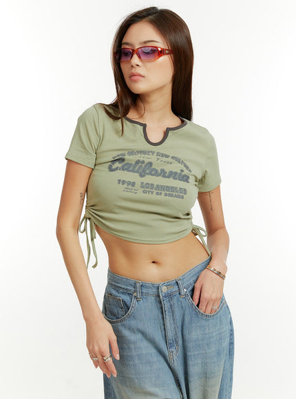 lettering-shirred-crop-top-cu421 / Green