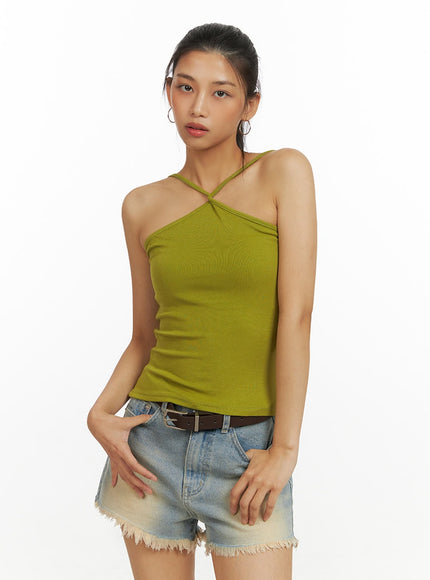 twist-halter-sleeveless-top-iu412 / Green