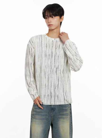 mens-vertical-stripe-long-sleeve-shirt-io516 / Light beige