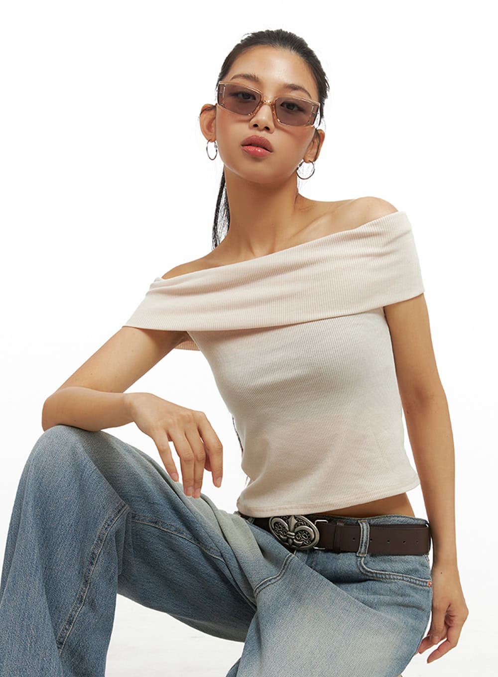 Solid Off Shoulder Crop Top IU412 Acubi Style LEWKIN 