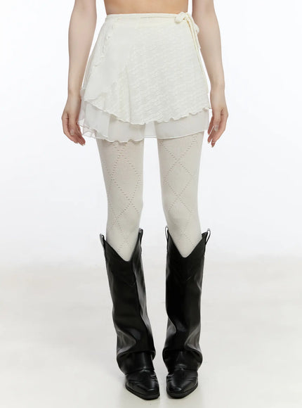 lace-wrap-mini-skirt-ca503 / Light beige