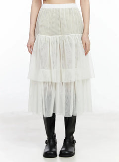 chiffon-layered-midi-skirt-im523 / Light beige
