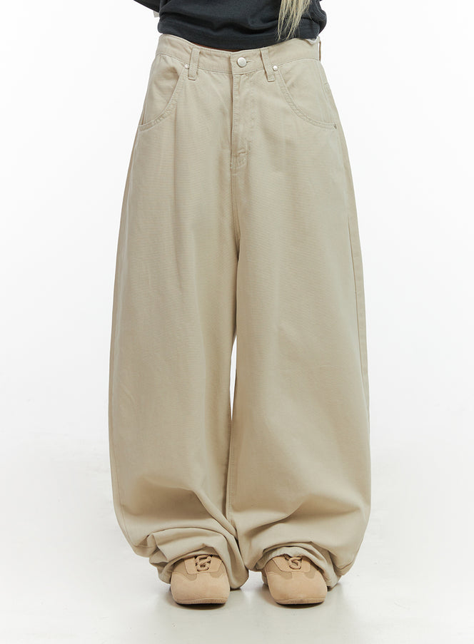 solid-cotton-wide-leg-pants-co415 / Light beige