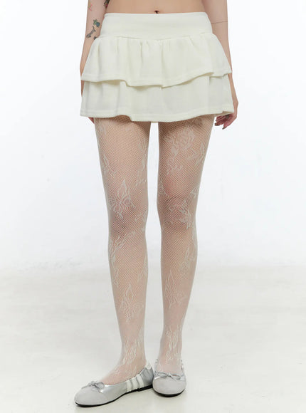 double-layer-pleated-mini-skirt-cn517 / Light beige
