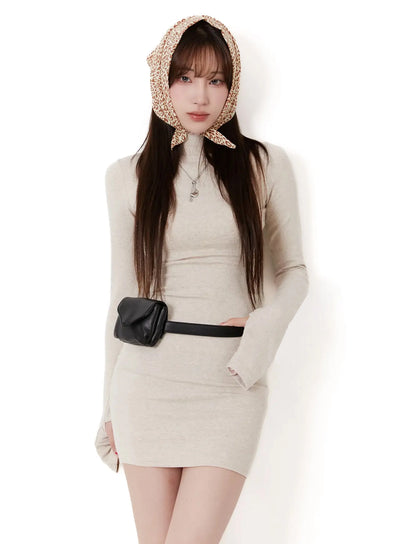 mock-neck-mini-dress-ij516 / Light beige