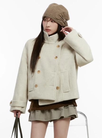 double-buttoned-peacoat-ij521 / Light beige